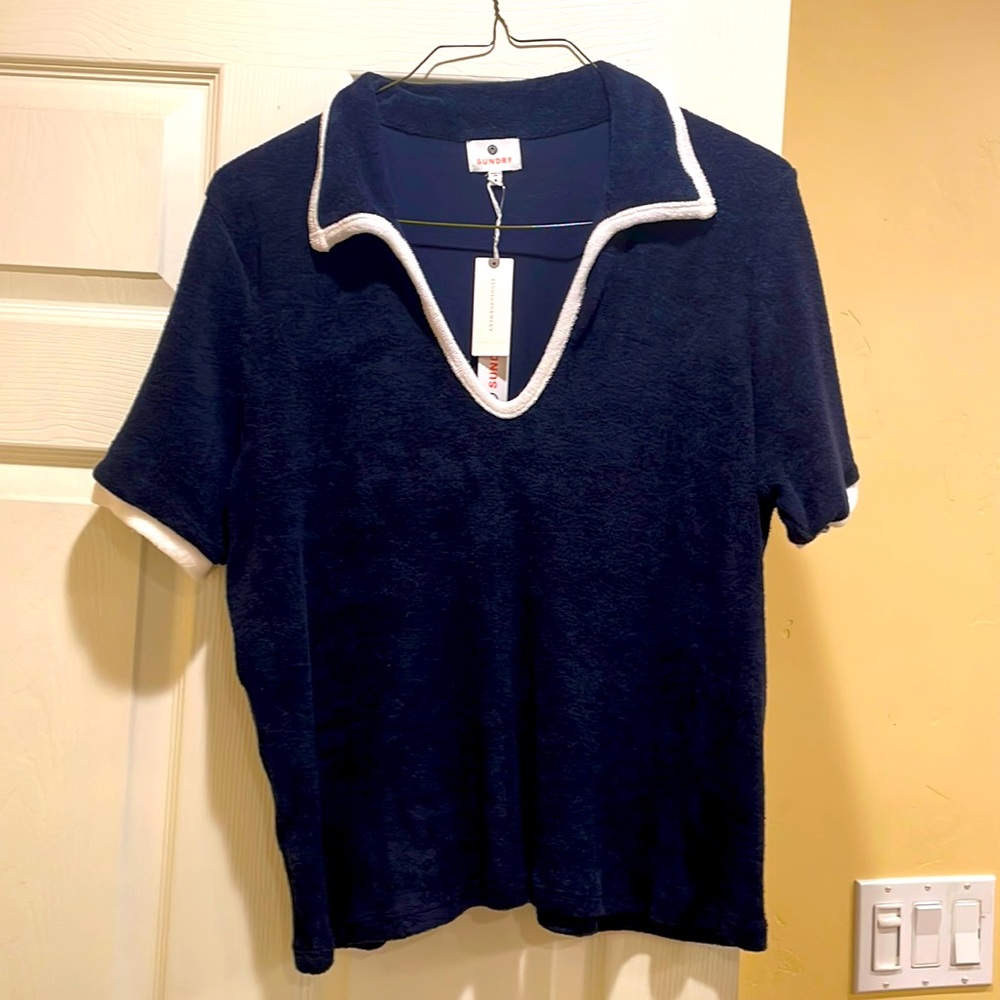 Navy blue terry cloth shirt